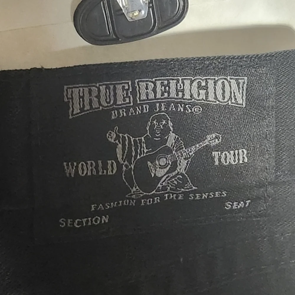 True Religion Ricky Straight Denim Jeans Jet‎ Black w/Flaps 32x35 Super T Stitch